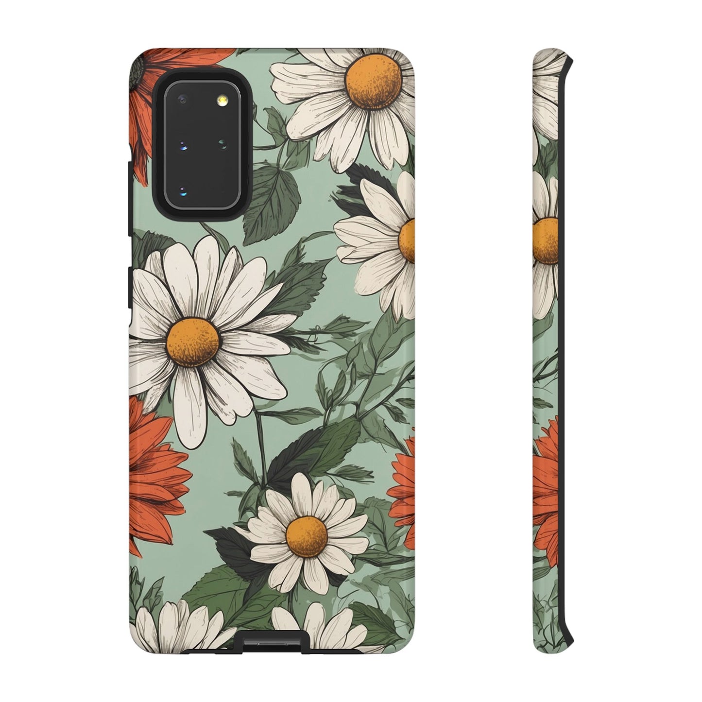 Samsung Galaxy S20+ / Glossy Phone Case - Boho Chic Daisies Floral Pattern ’White & Orange’ Phone Case