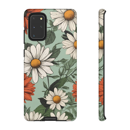 Samsung Galaxy S20+ / Glossy Phone Case - Boho Chic Daisies Floral Pattern ’White & Orange’ Phone Case