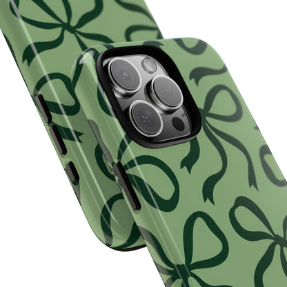 Bold Sage Green and Forest Green Bow Pattern Phone Case