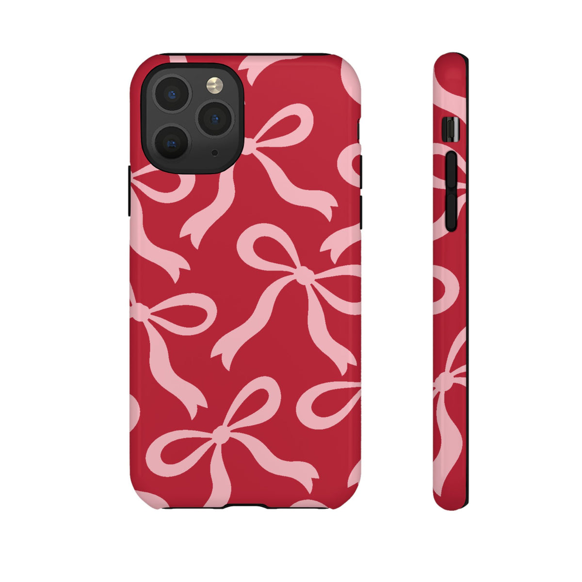 Bold Raspberry Red and Blush Pink Bow Pattern Phone Case - Red Phone Case - iPhone 11 Pro / Glossy