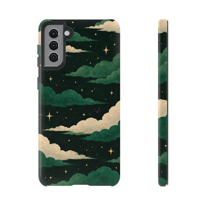 Illustrated Emerald Green Clouds & Stars Phone Case