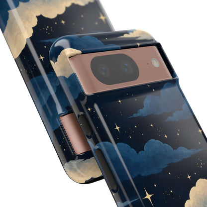 Illustrated Navy Blue Clouds & Stars Phone Case