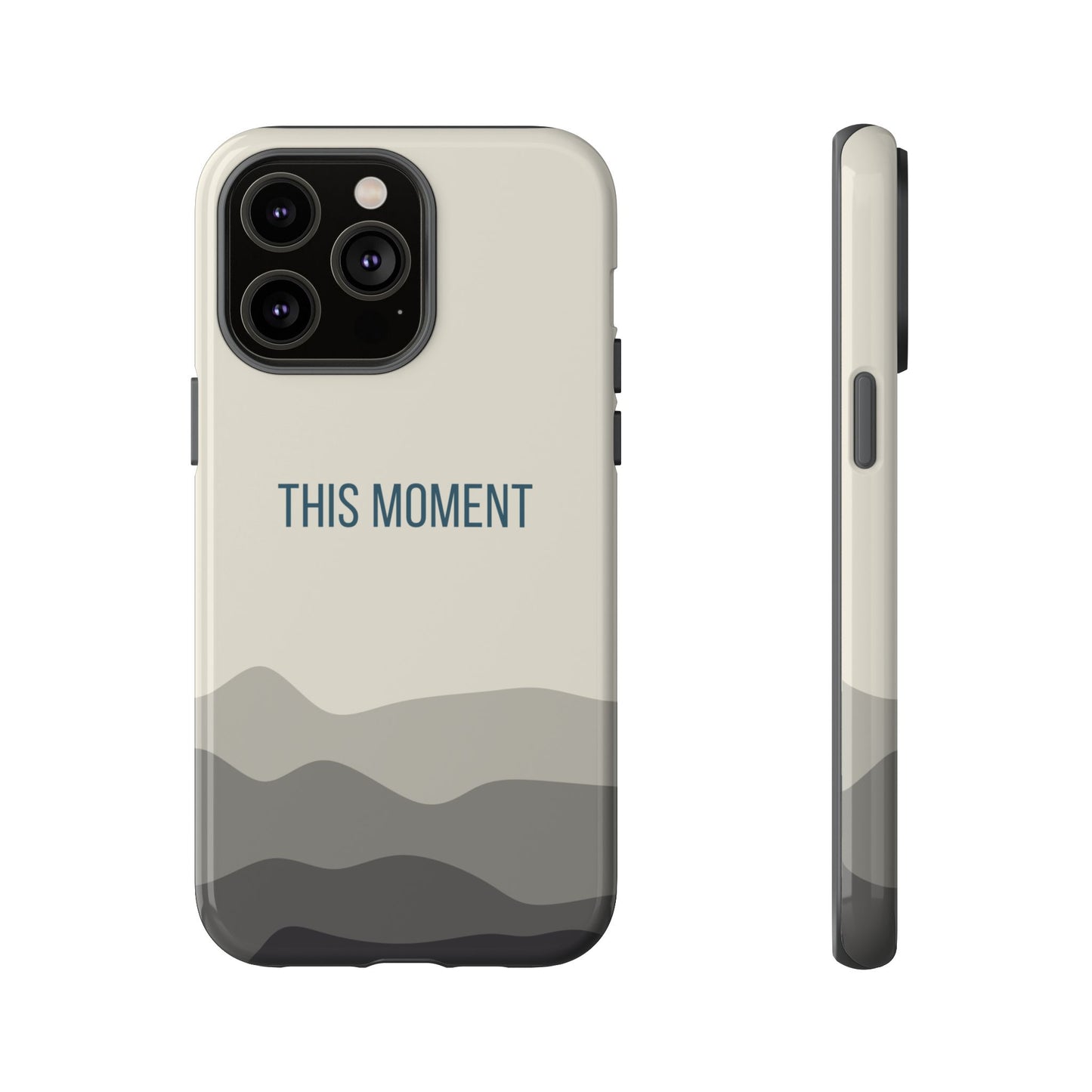 iPhone 14 Pro Max / Glossy Phone Case - Minimalist Cream Waves ’This Moment’ Statement Phone Case