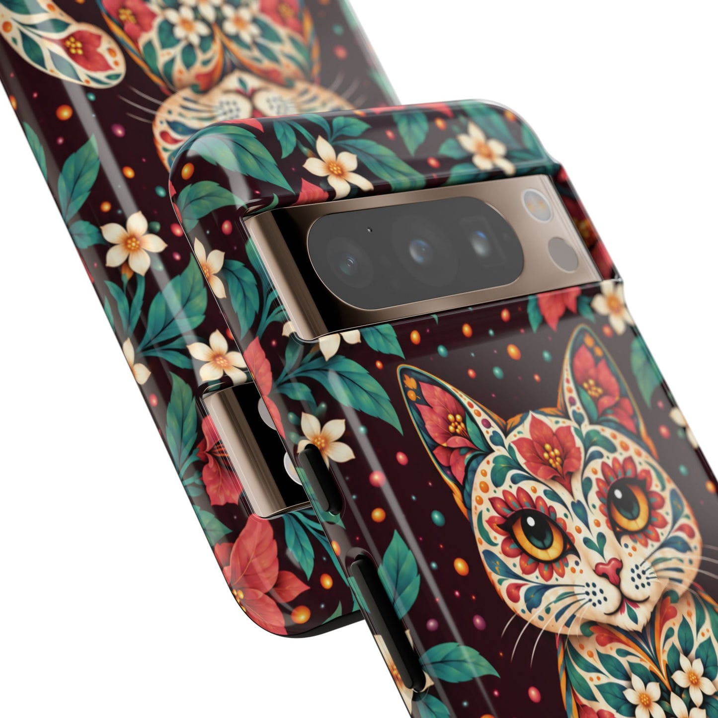 Vibrant Terracotta and Teal Calavera Cat Phone Case - Multicolor Phone Case