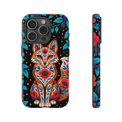 Vibrant Orange and Turquoise Calavera Fox Phone Case - Multicolor Phone Case - iPhone 15 Pro / Glossy
