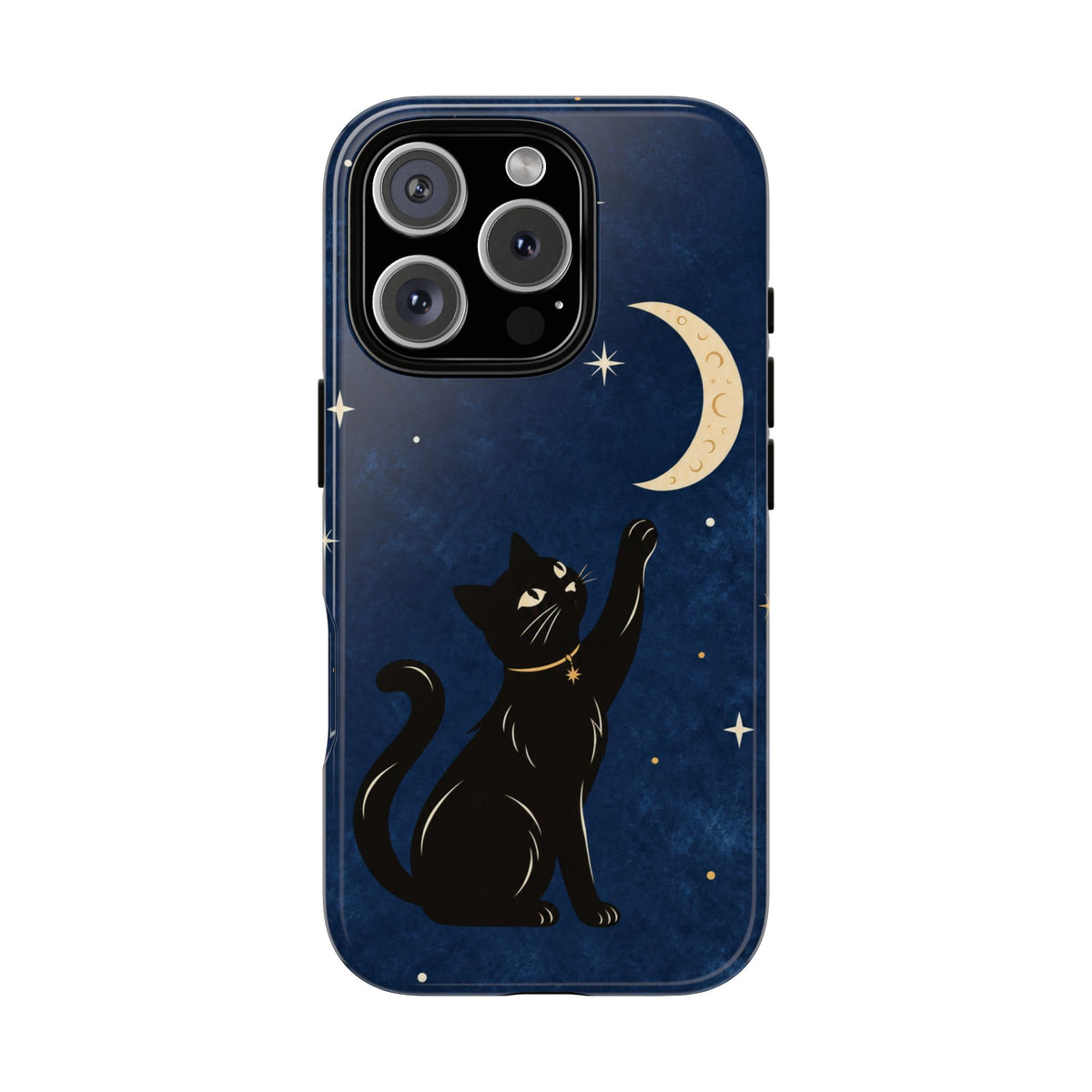 Whimsical Navy Blue Celestial Black Cat Phone Case