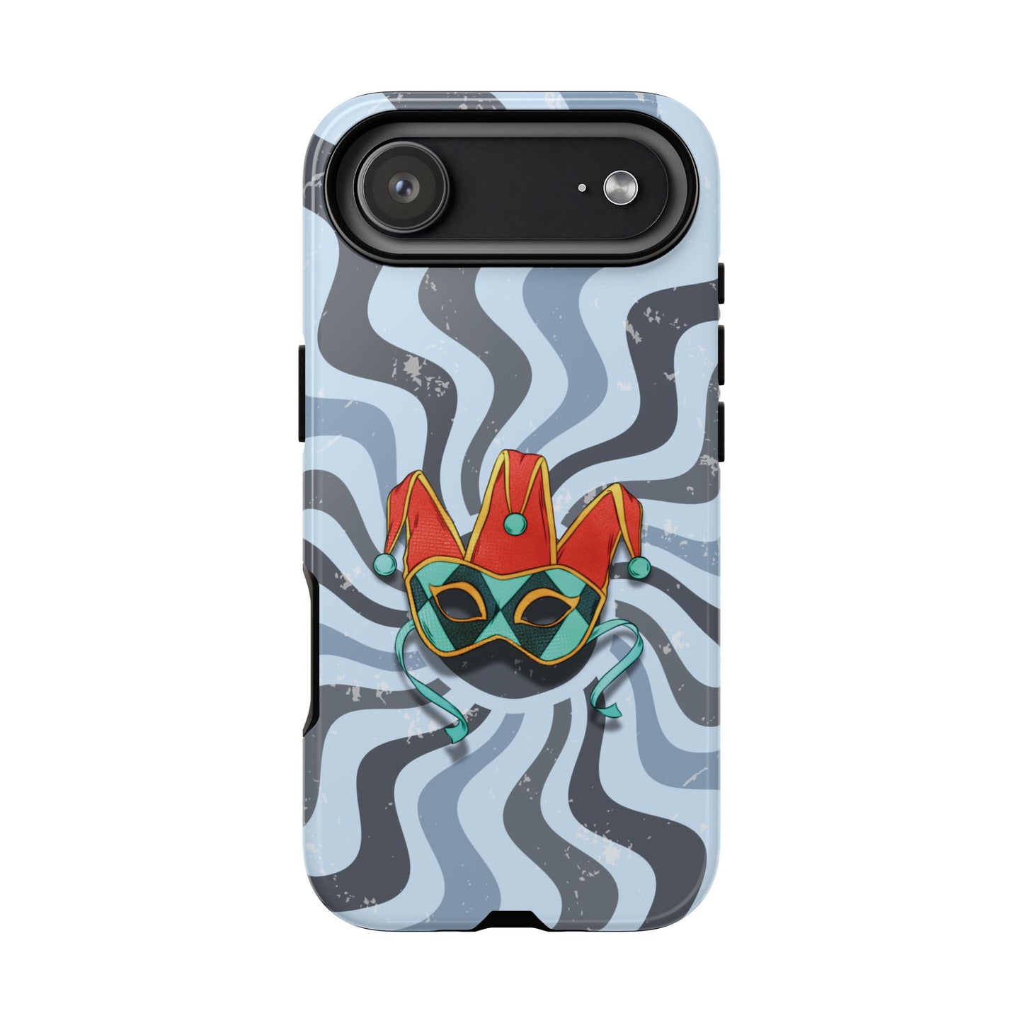 iPhone 17 Air / Glossy Phone Case - Venetian Jester Mask – Blue Retro Soft Revival Phone Case
