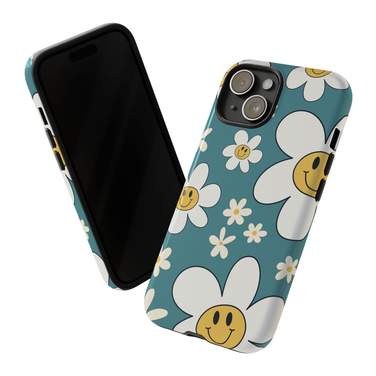 Fun Retro Daisy Pattern with Light Blue Background Phone Case - Blue Phone Case