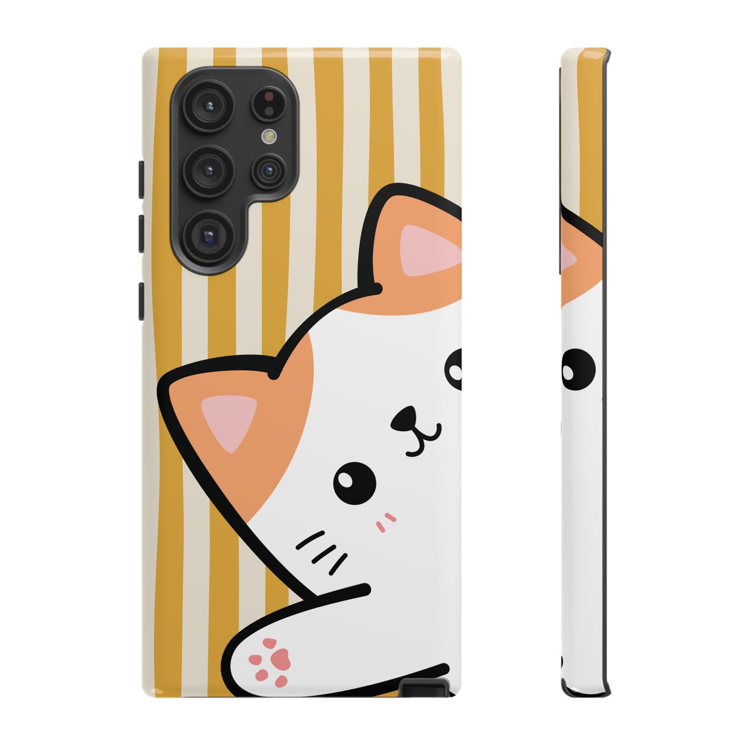 Samsung Galaxy S22 Ultra / Glossy Phone Case - Peakaboo Cat with Yellow Stripe Pattern Phone Case