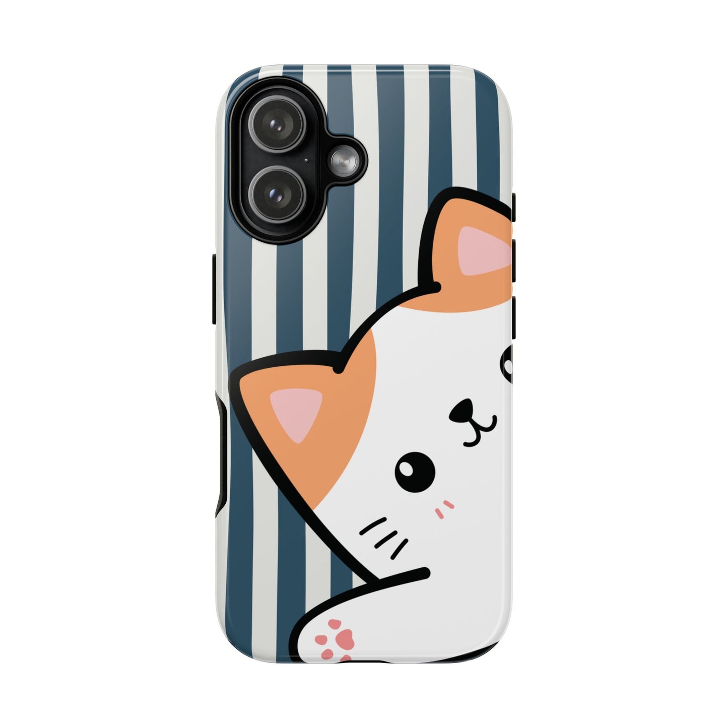Playful Peakaboo Cat with Blue Stripe Pattern Phone Case - Blue Phone Case - iPhone 17 / Glossy