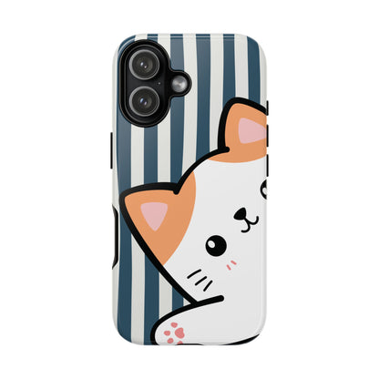 Playful Peakaboo Cat with Blue Stripe Pattern Phone Case - Blue Phone Case - iPhone 17 / Glossy