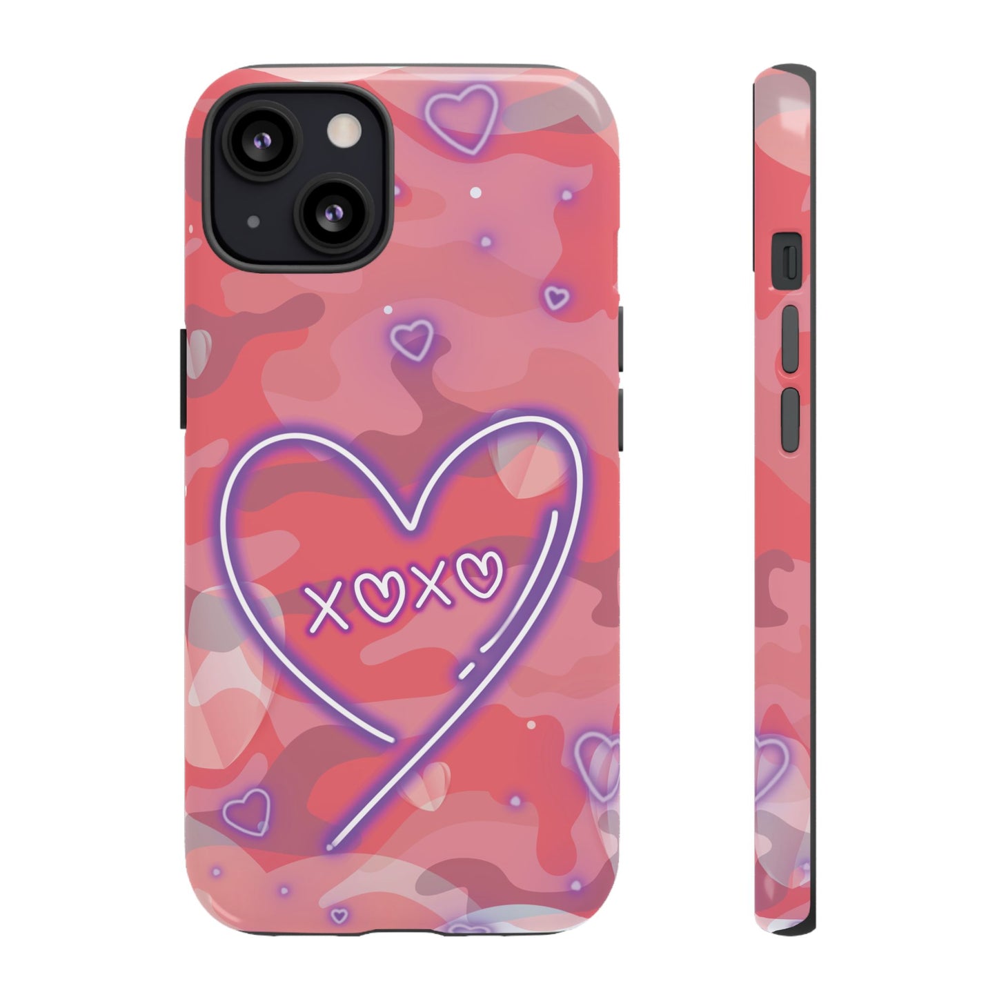 Love Heart Neon Camo Phone Case - Pink Phone Case - iPhone 13 / Glossy
