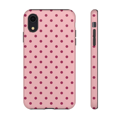 iPhone XR / Glossy Phone Case - ’Pink with Red Dot Pattern’ Phone Case
