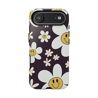 iPhone 17 Air / Glossy Phone Case - Fun Retro Daisy Pattern with Purple Background Phone Case