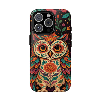 Vibrant Terracotta and Teal Calavera Owl Phone Case - Multicolor Phone Case - iPhone 16 Pro / Glossy