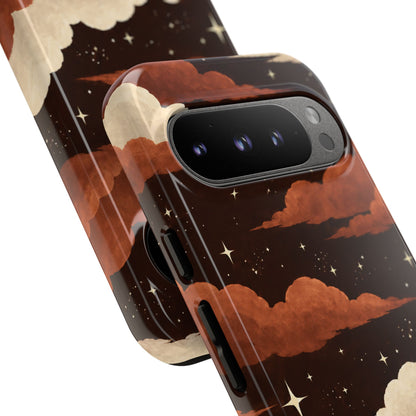 Illustrated Burnt Orange Clouds & Stars Phone Case