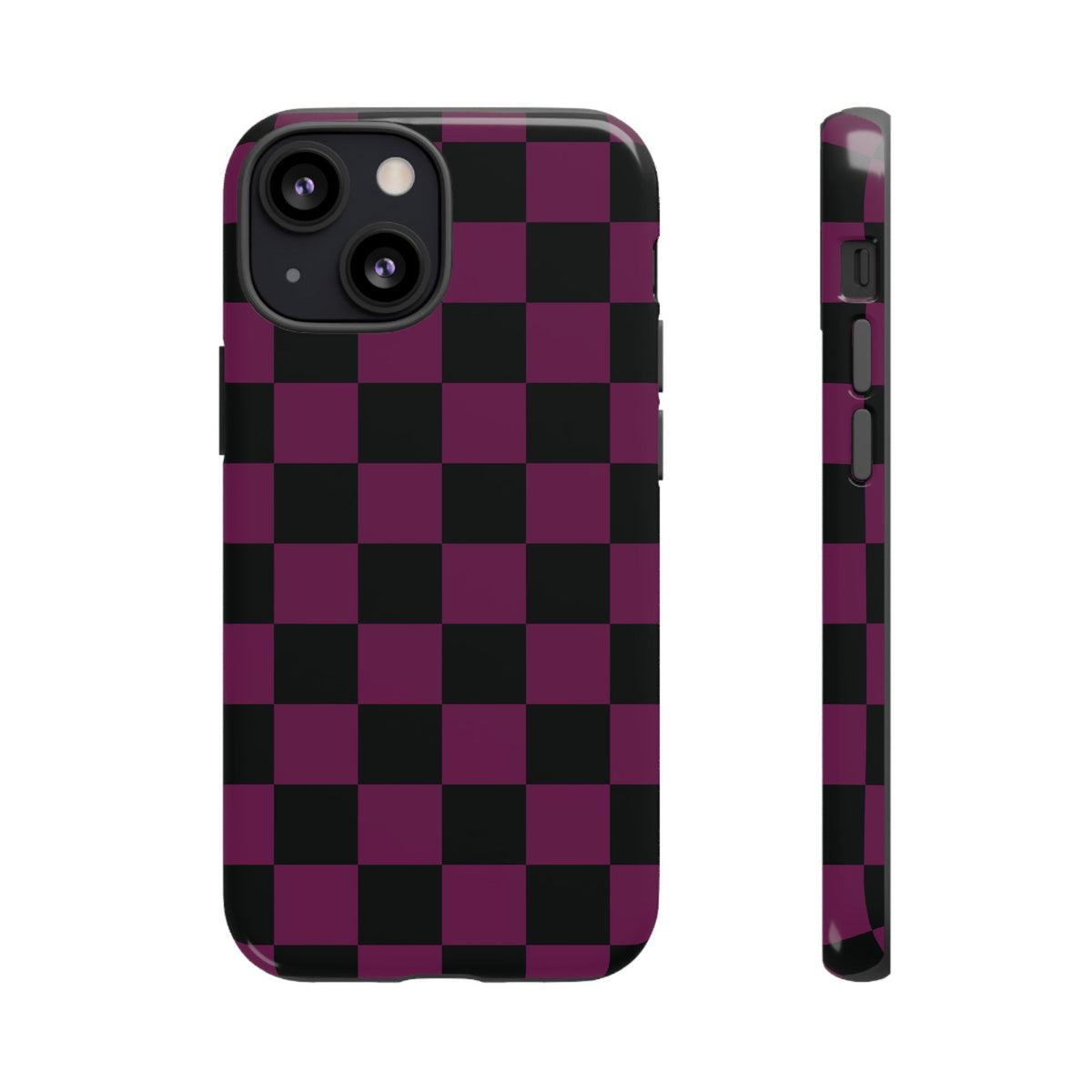 Trendy Plum & Black Checked Pattern Phone Case - Purple Phone Case - iPhone 13 Mini / Glossy