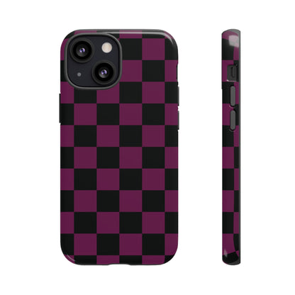 Trendy Plum & Black Checked Pattern Phone Case - Purple Phone Case - iPhone 13 Mini / Glossy