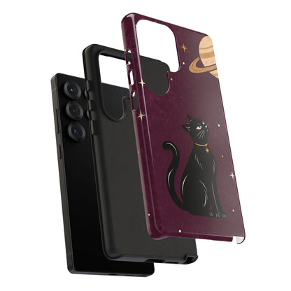 Whimsical Plum Celestial Black Cat Phone Case