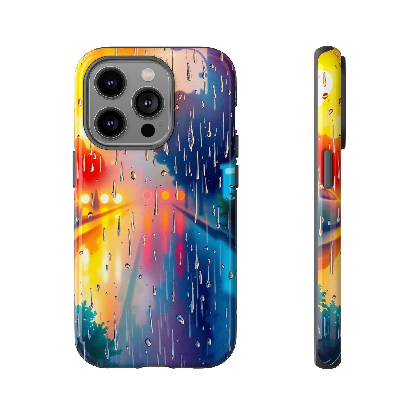 iPhone 14 Pro / Glossy Phone Case - Electric Rain Watercolour Design Phone Case