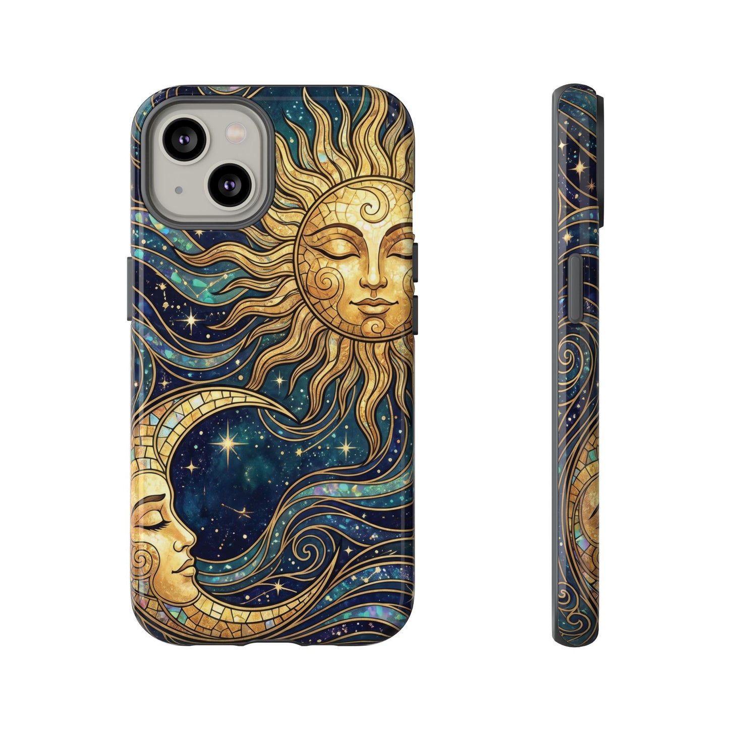 Elegant Teal & Gold Sun and Moon Phone Case