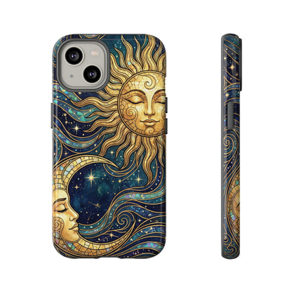 Elegant Teal & Gold Sun and Moon Phone Case