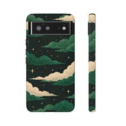 Illustrated Emerald Green Clouds & Stars Phone Case