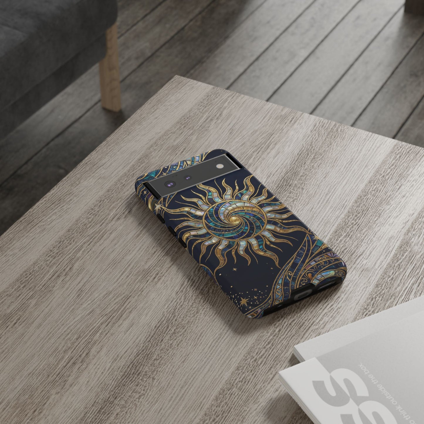 Elegant Navy & Gold Solar Spiral Phone Case