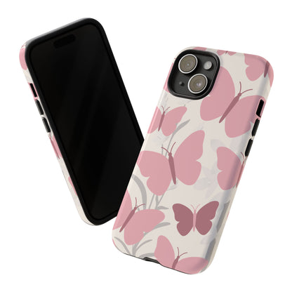 Minimalist Cream & Pink Butterfly Pattern Phone Case - White Phone Case