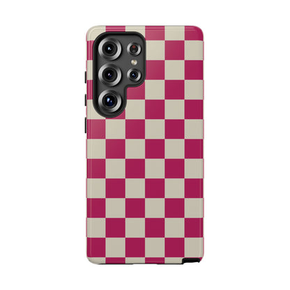 Samsung Galaxy S25 Ultra / Glossy Phone Case - ’Pink & White Checkered Pattern’ Phone Case