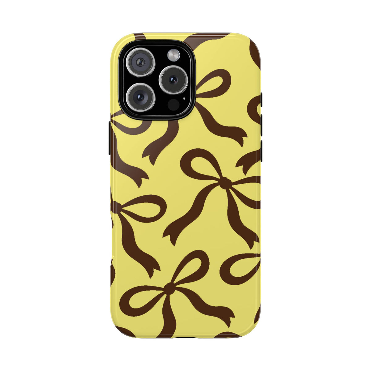 Bold Butter Yellow and Chocolate Brown Bow Pattern Phone Case - Yellow Phone Case - iPhone 16 Pro Max / Glossy