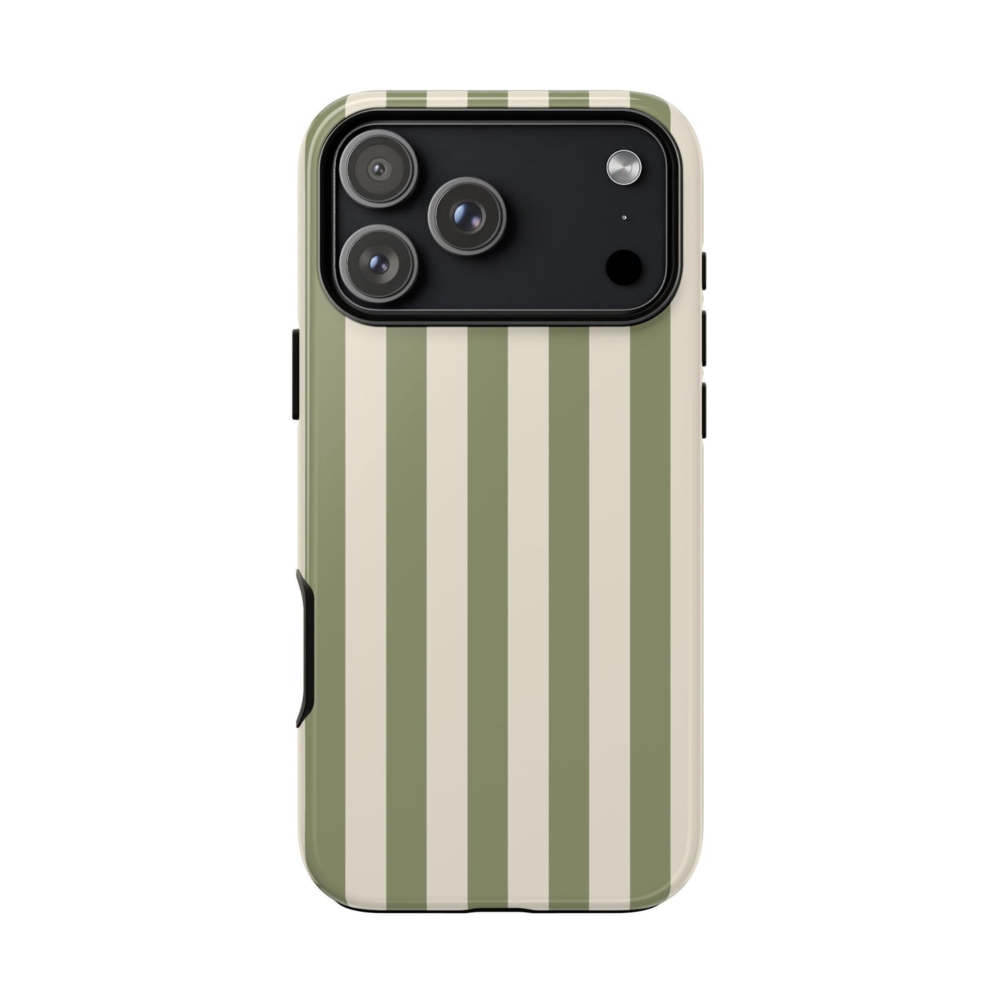iPhone 17 Pro Max / Glossy Phone Case - ’Olive & Beige Stripe Pattern’ Phone Case