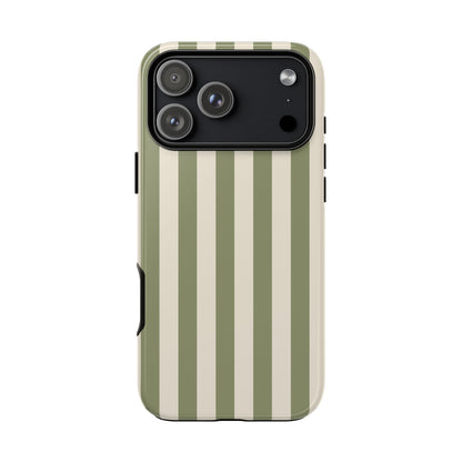 iPhone 17 Pro Max / Glossy Phone Case - ’Olive & Beige Stripe Pattern’ Phone Case