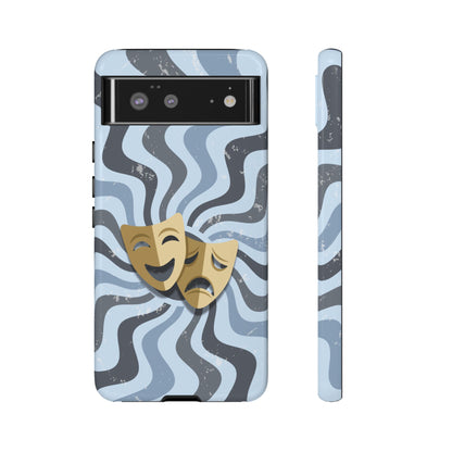 Comedy & Tragedy Masks – Blue Minimal Retro Wave Phone Case - Blue Phone Case - Google Pixel 6 / Glossy