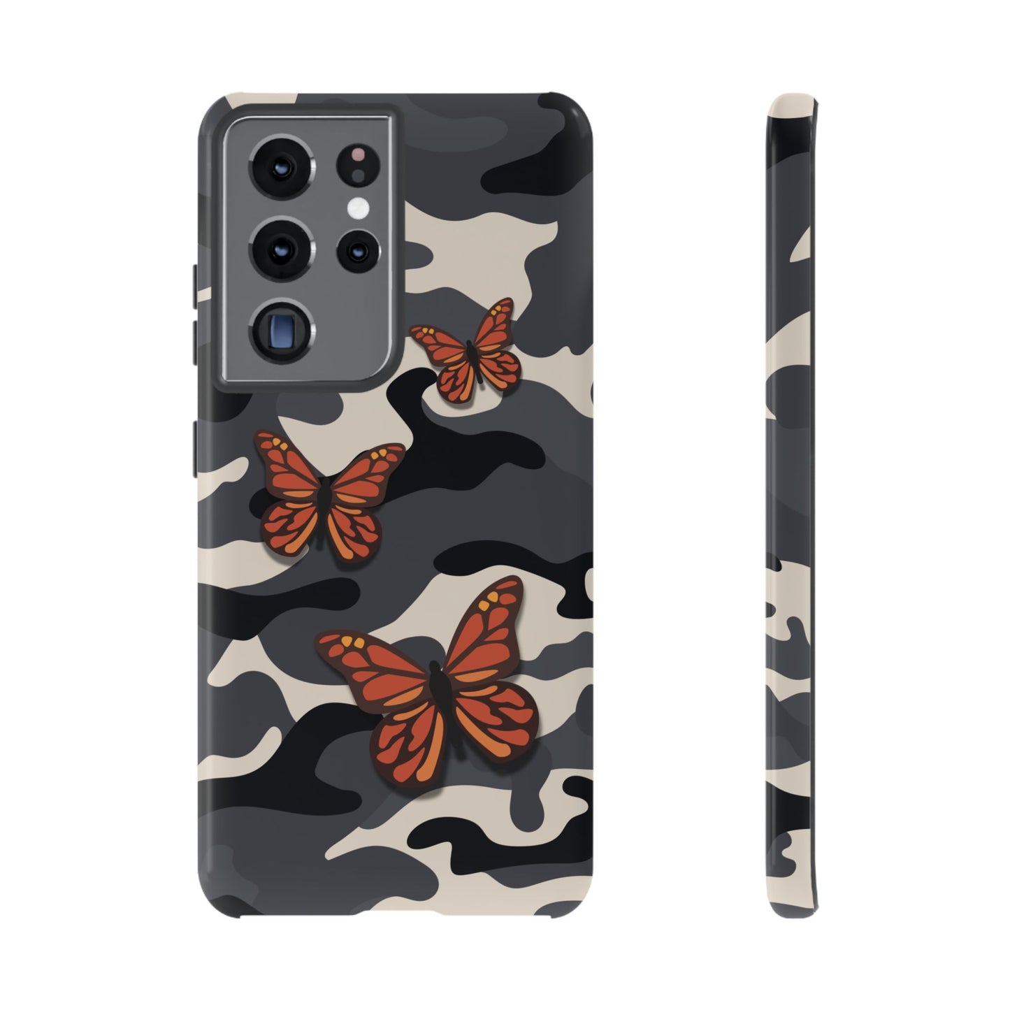 Samsung Galaxy S21 Ultra / Glossy Phone Case - Black & Orange Butterfly Camo Phone Case