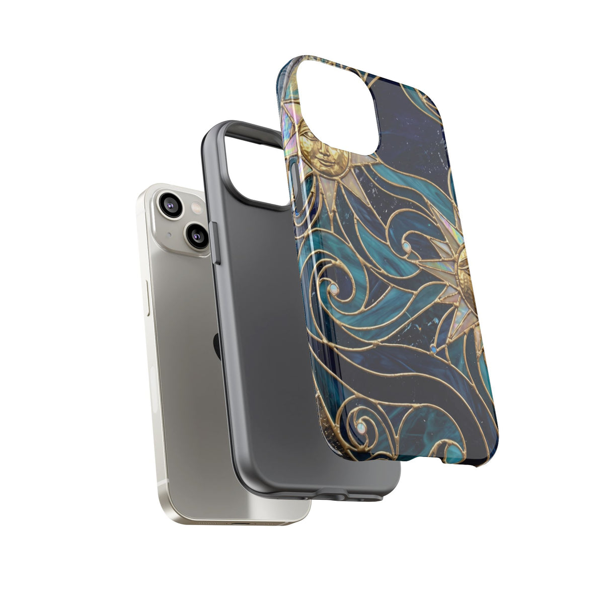 Elegant Teal & Gold Celestial Suns Phone Case