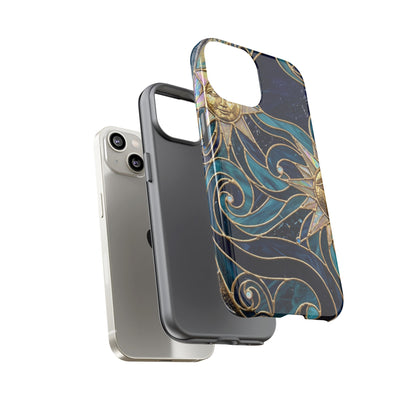 Elegant Teal & Gold Celestial Suns Phone Case