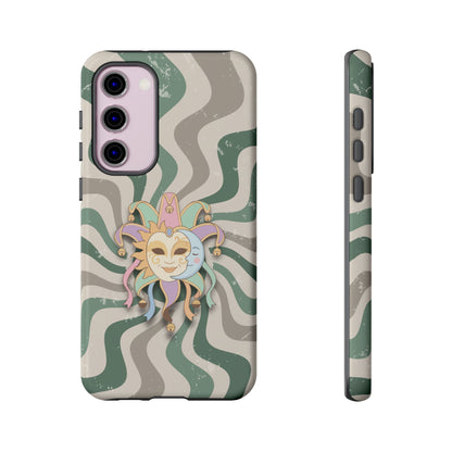 Samsung Galaxy S23 Plus / Glossy Phone Case - Sun & Moon Jester Mask – Green Retro Wave Phone Case