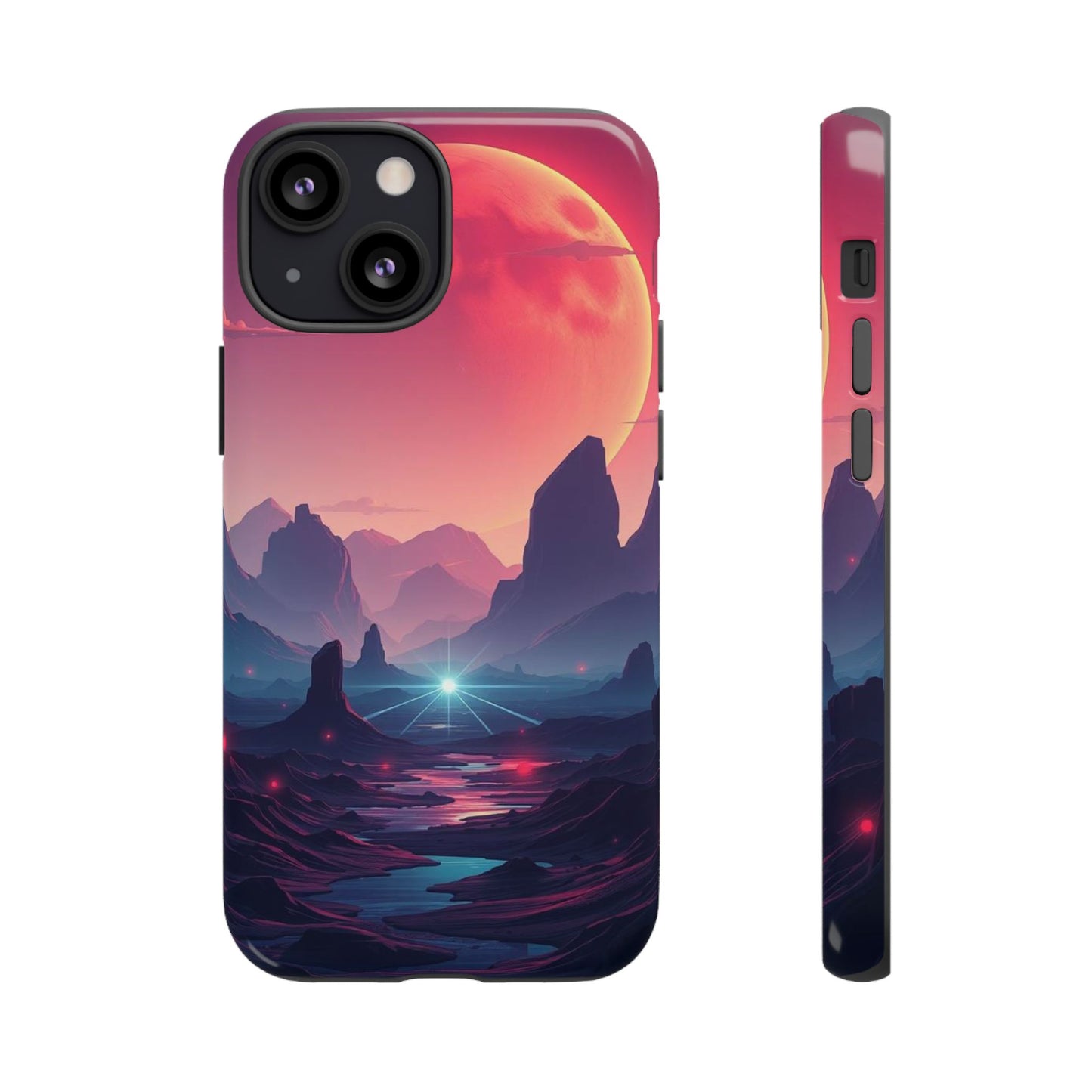 iPhone 13 Mini / Glossy Phone Case - Alien Moon Landscape Design Phone Case