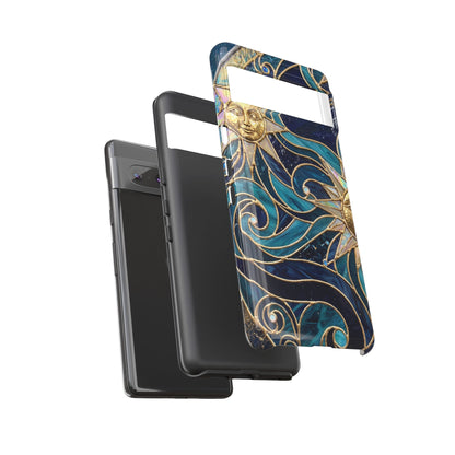 Elegant Teal & Gold Celestial Suns Phone Case