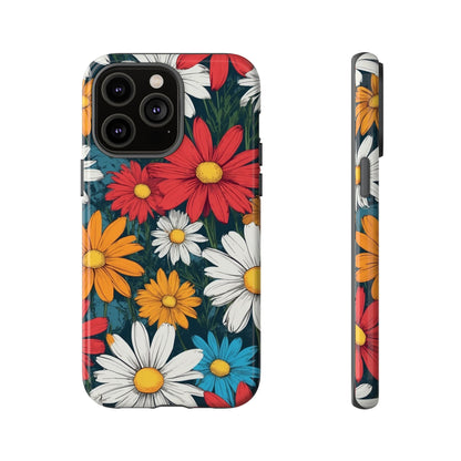 iPhone 14 Pro Max / Glossy Phone Case - Pop Art Daisies Illustration ’Red & Orange’ Phone Case