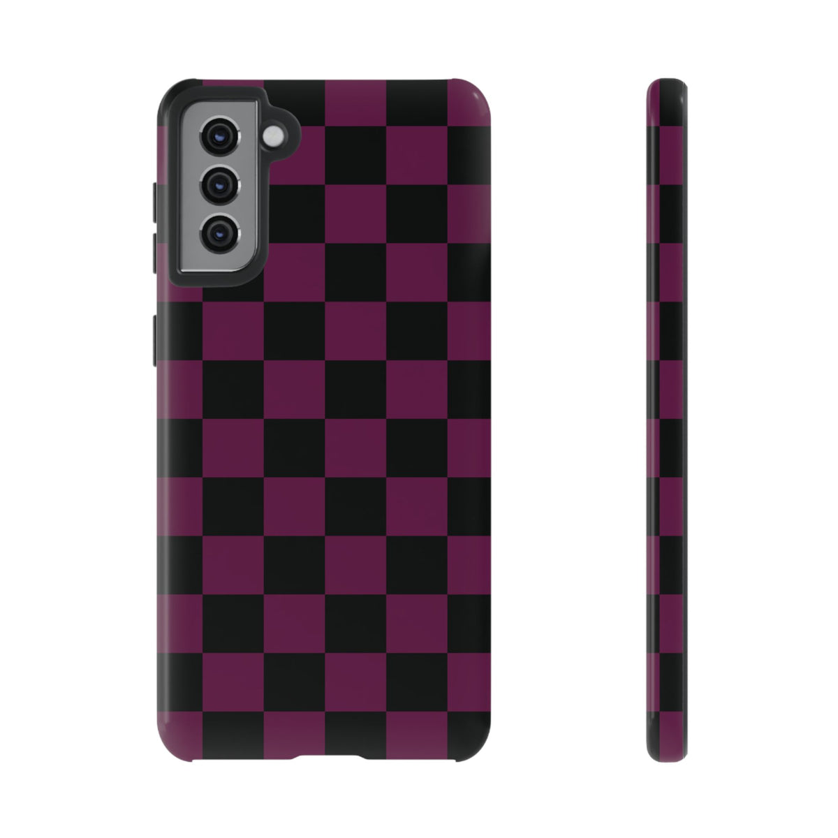Trendy Plum & Black Checked Pattern Phone Case - Purple Phone Case - Samsung Galaxy S21 Plus / Glossy