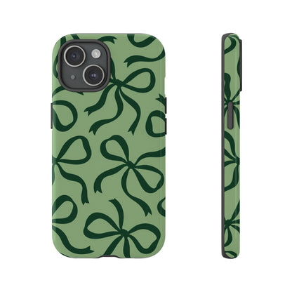 Bold Sage Green and Forest Green Bow Pattern Phone Case