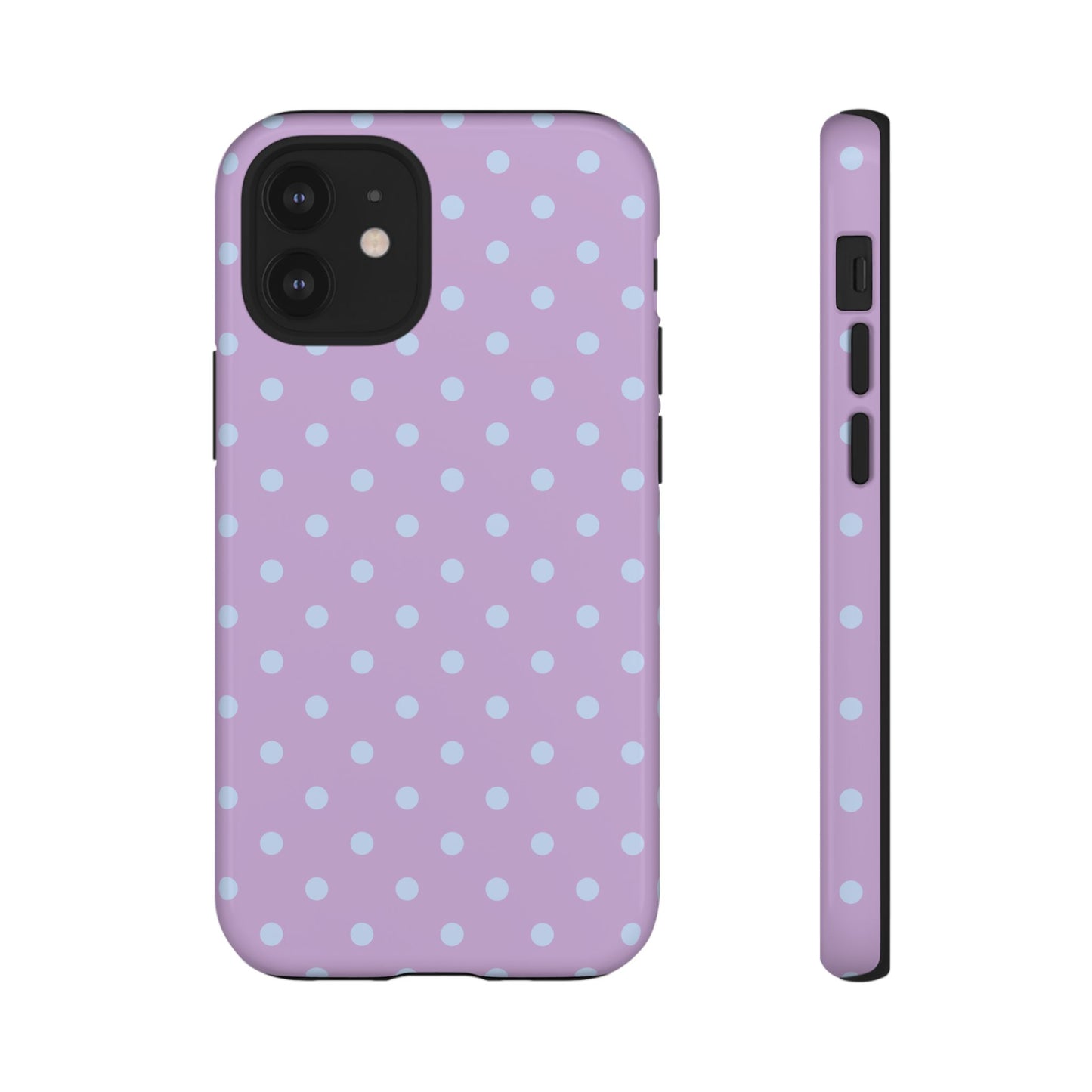 iPhone 12 Mini / Glossy Phone Case - Trendy Lilac & Ice Blue Dot Pattern Phone Case