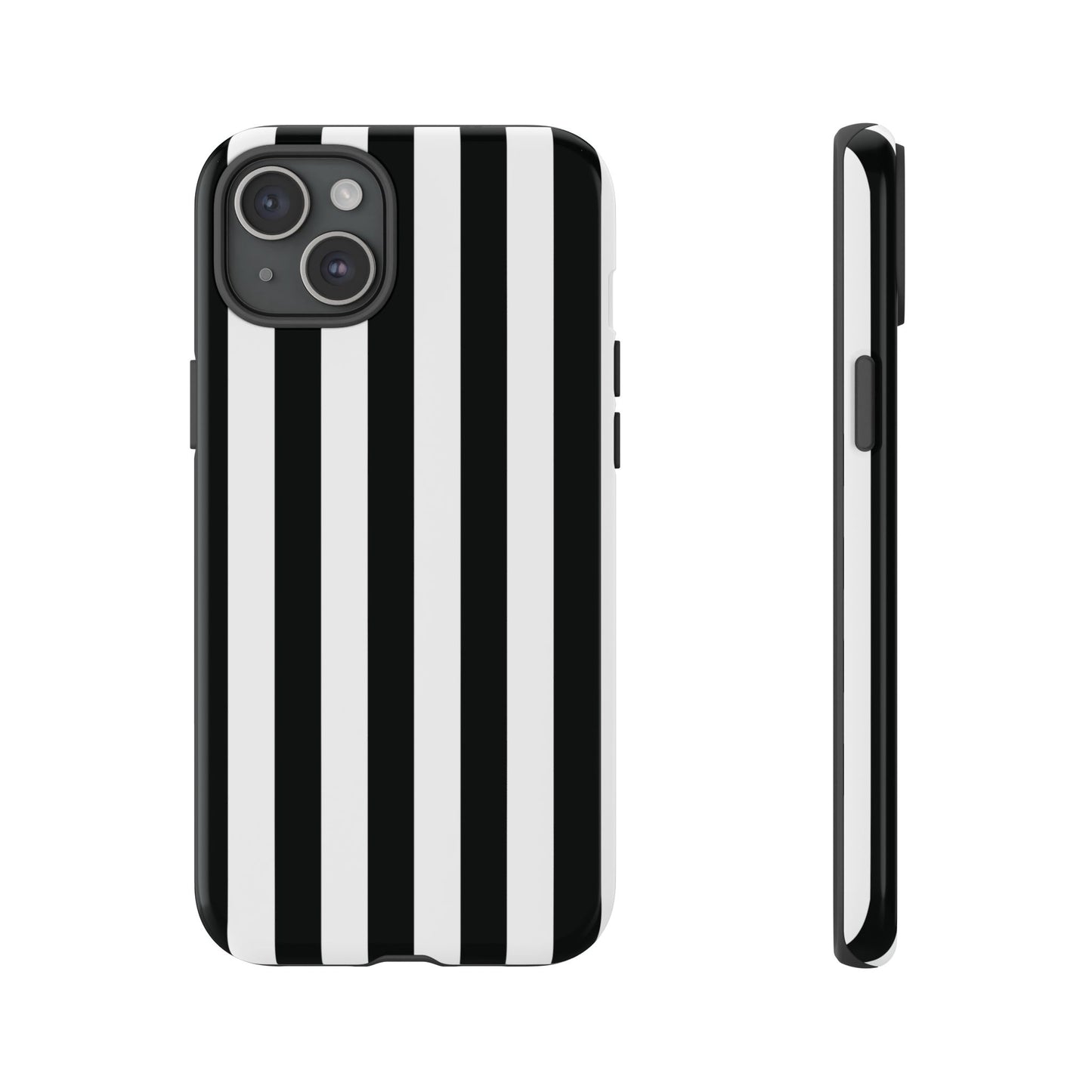 iPhone 15 Plus / Glossy Phone Case - Simple Black & White Stripe Pattern Phone Case