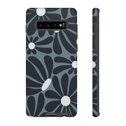 Samsung Galaxy S10 Plus / Glossy Phone Case - ’Retro Navy Blue & White Daisy Pattern’ Phone Case