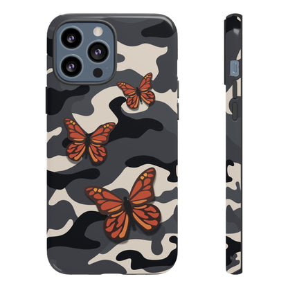 iPhone 13 Pro Max / Glossy Phone Case - Black & Orange Butterfly Camo Phone Case