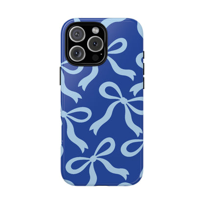 Bold Cobalt Blue and Powder Blue Bow Pattern Phone Case - Blue Phone Case - iPhone 16 Pro Max / Glossy