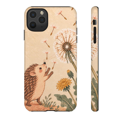 Whimsical Cream Hedgehog and Dandelion Phone Case - White Phone Case - iPhone 11 Pro Max / Glossy
