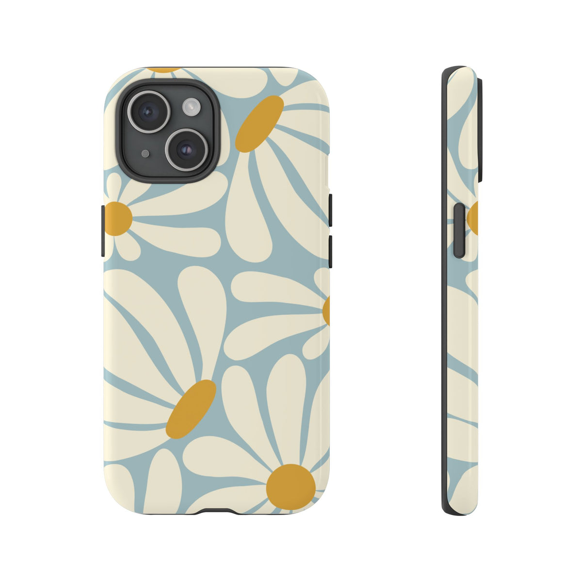 Retro Light Blue Daisy Pattern Phone Case - Blue Phone Case - iPhone 15 / Glossy